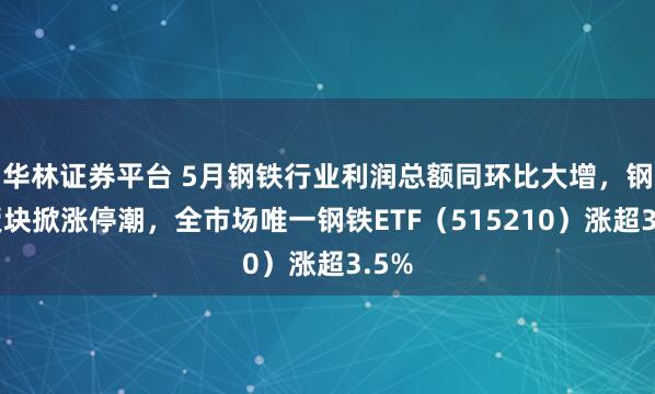 华林证券平台 5月钢铁行业利润总额同环比大增，钢铁板块掀涨停潮，全市场唯一钢铁ETF（515210）涨超3.5%