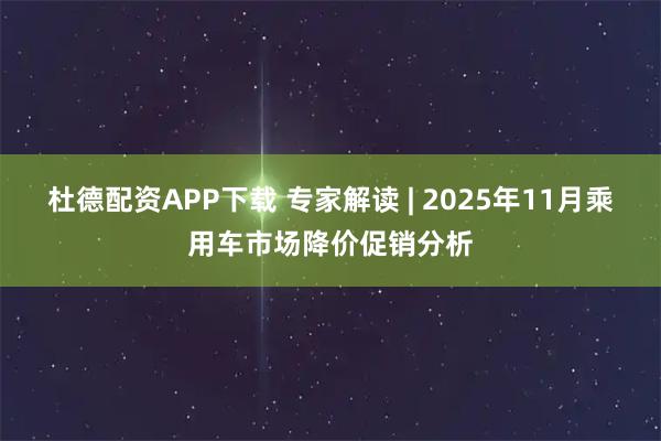 杜德配资APP下载 专家解读 | 2025年11月乘用车市场降价促销分析